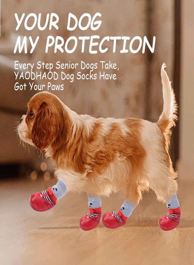 YAODHAOD Anti-Slip Dog Socks for Hardwood Floors,Dog Shoes Hot/Cold Pavement to Prevent Licking Paws,Dog Boots & Paw Protector, Traction Control Booties for Small Dogs(4PCS) (Red, Medium) - Image 4